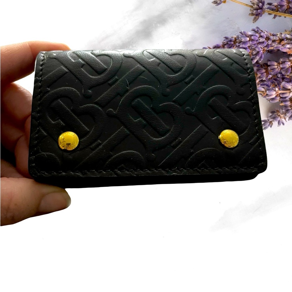 NWOT BURBERRY TB Black Logo Embossed Leather Bifold Wallet
